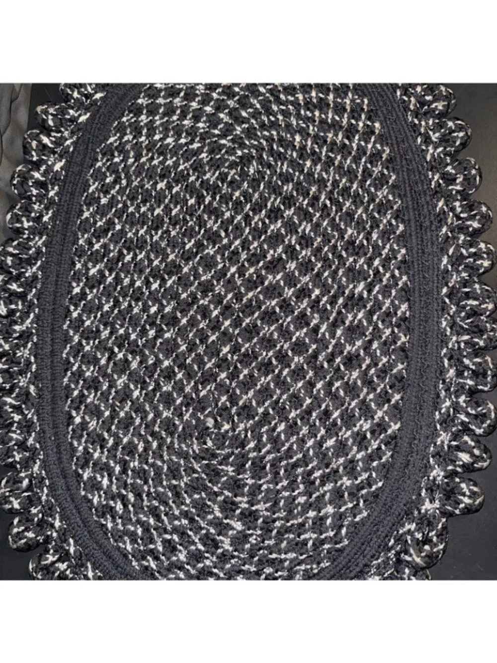 2 Oval Braided Cotton Rug Carpet Placemat Runner Centerpiece Rustic Gray White